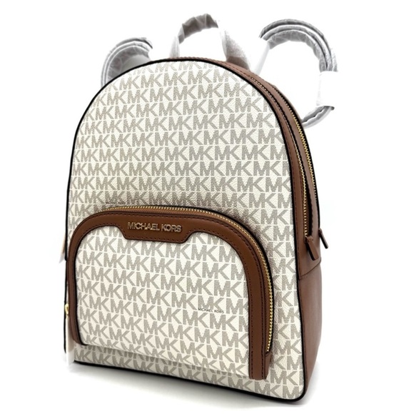 Michael Kors Medium Jaycee Zip Pocket Logo Backpack Vanilla/Brown - Picture 2 of 11